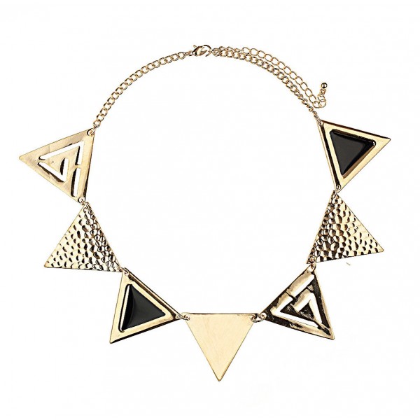 Hammered Geometric Triangle Gold Toned Statement Necklace 